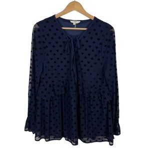 Entro Womens Velvet Heart Top Sz‎ M Blue Sheer Long Sleeve Tiered Dark Romantic